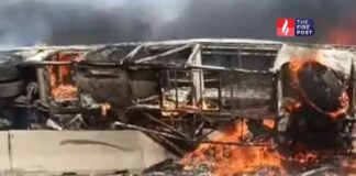 इराक में दर्दनाक हादसा: बस पलटी, फिर लगी भीषण आग; 21 यात्रियों की जिंदा जलकर मौत Iraq Bus Accident